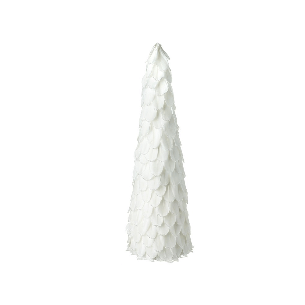 White Feather Cone Tree Christmas Decorations (Set of 4) Qube Luxe