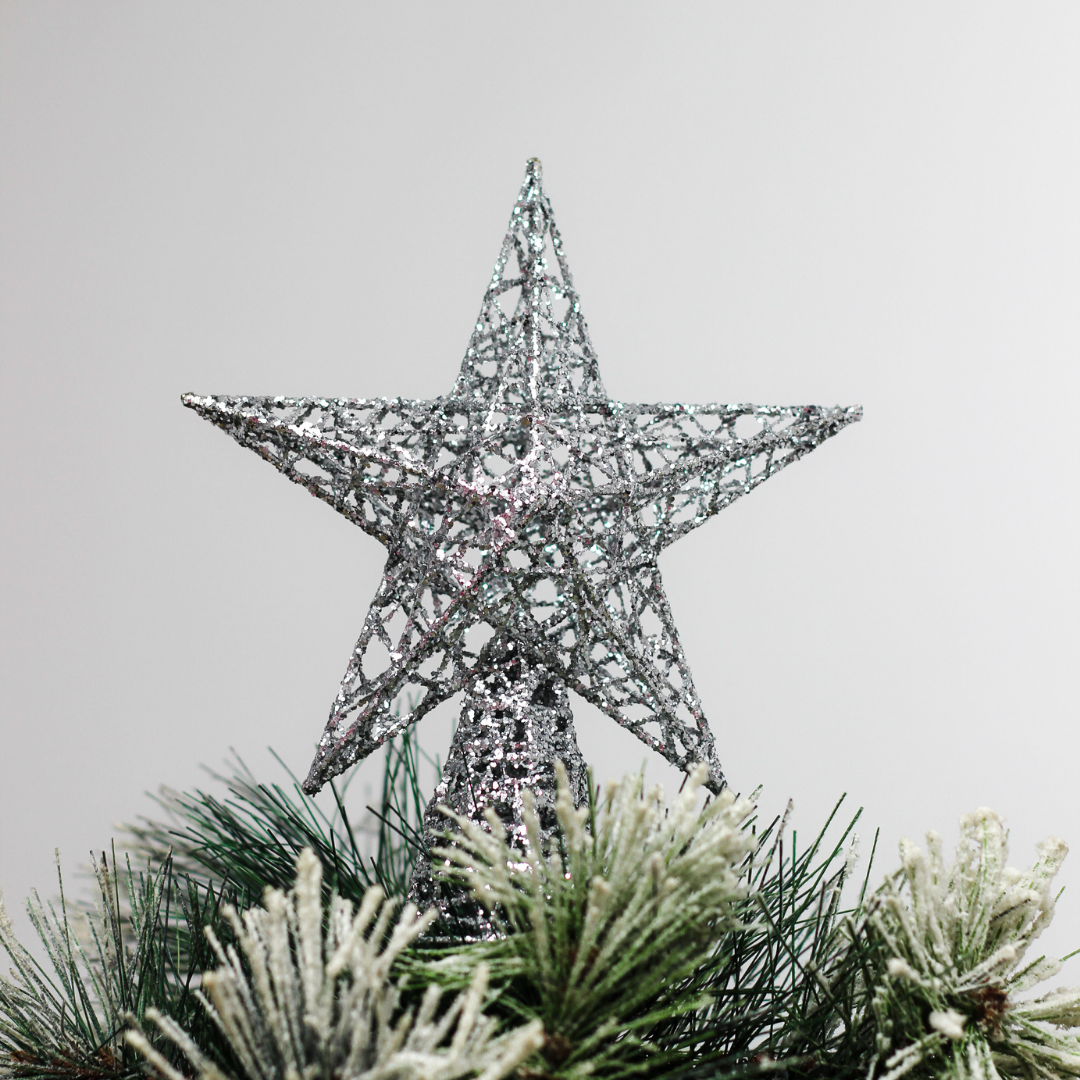 Silver Glitter Star Tree Topper Christmas Tree Decoration (18cm) – Qube ...